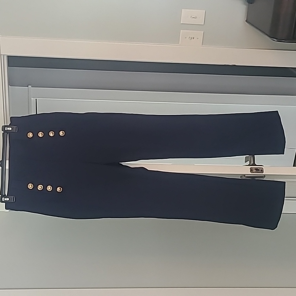 Rachel Zoe navy blue dress pants with gold buttons